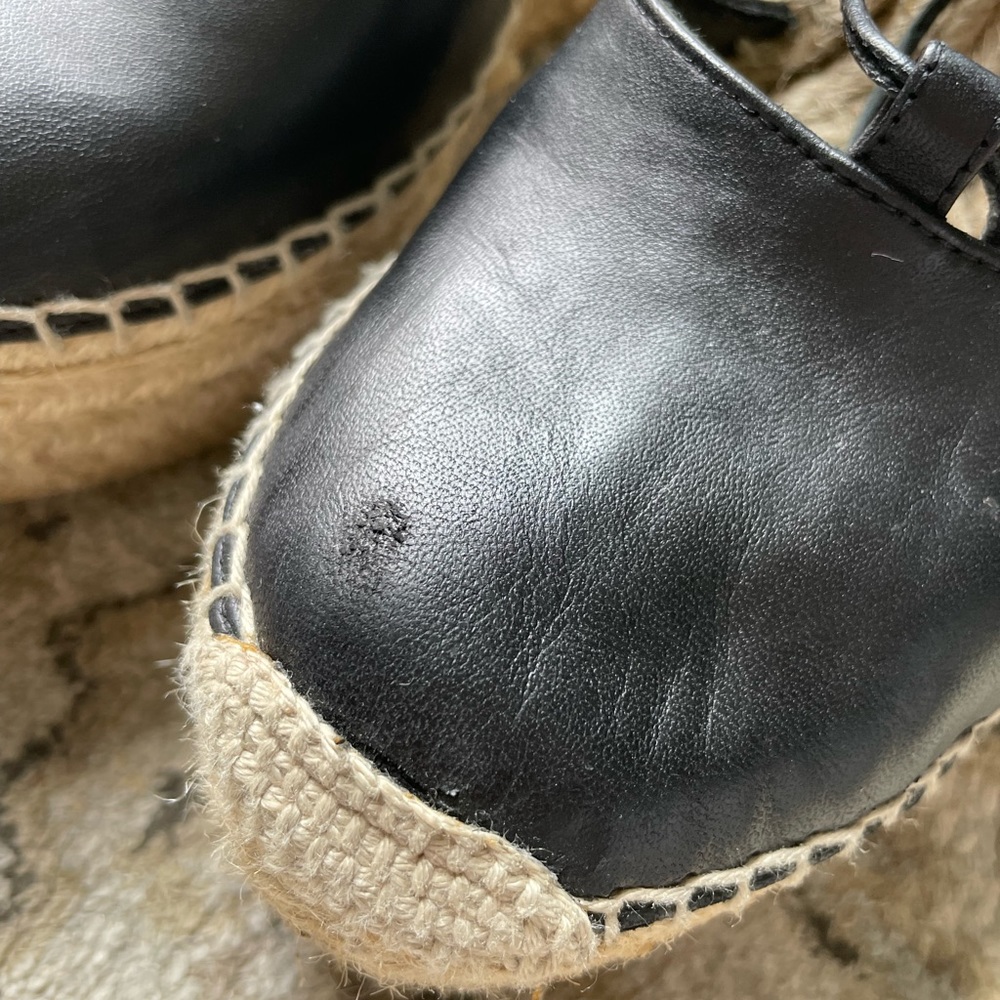 Saint Laurent Jute Wedges Black Nappa Leather Ankle Wrap Gladiator 37.5 EUC - Picture 8 of 9